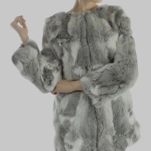Chic Gray and White Fur Coat